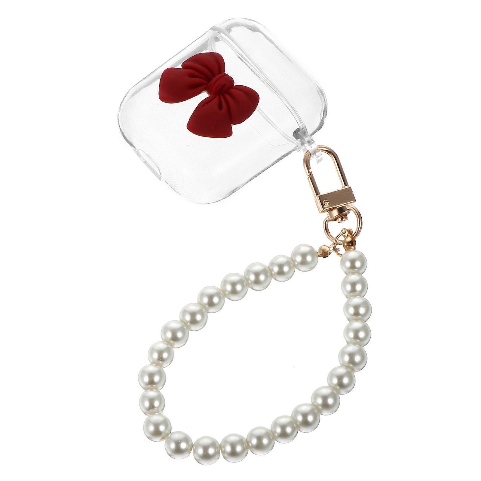 Durable TPU Headphone Case with Pearl Chain for Red Color Stylish Design