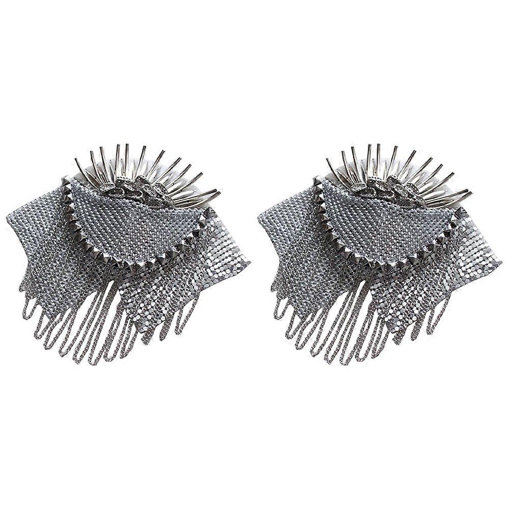 White Alloy Epaulets with Tassel for Decoration Durable and Lightweight Fringe Shoulder Epaulettes 2pcs