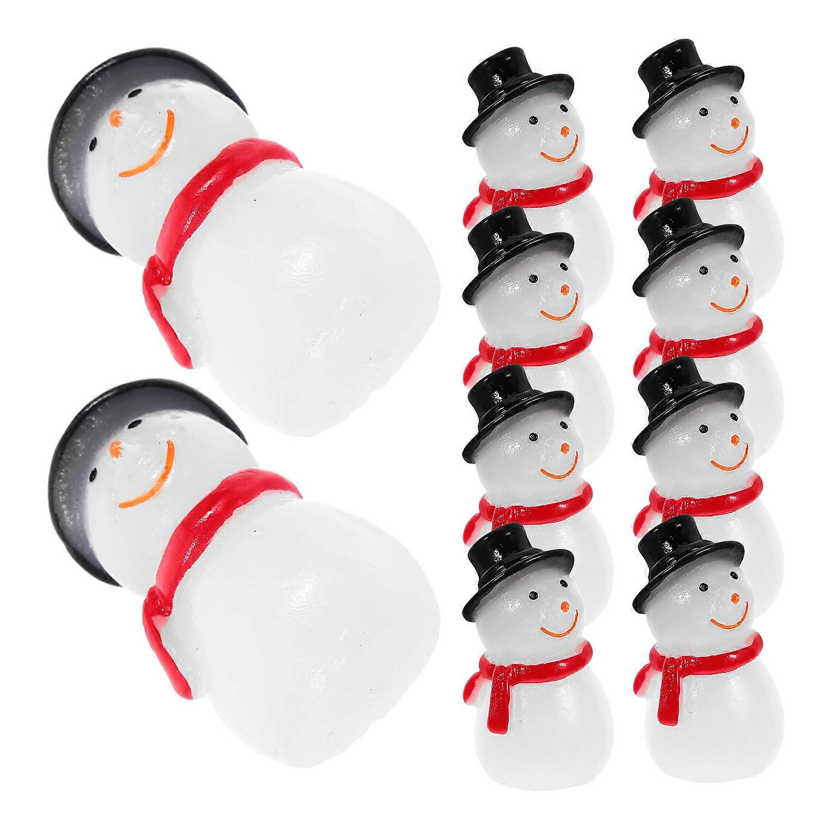 10pcs Mini Resin Snowman Ornaments, Glow in the Dark Micro Landscape Decor for Dollhouse, Desktop, Winter Scenes & DIY Craft Projects