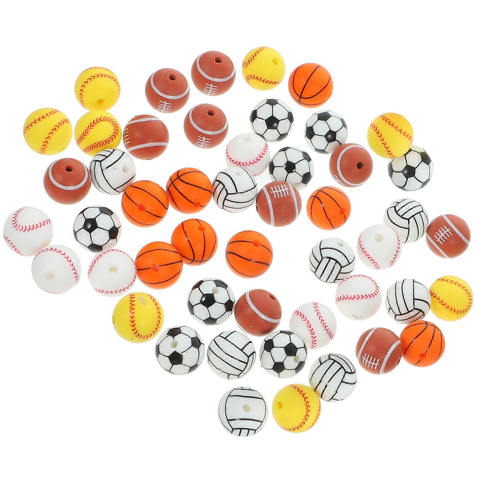 48PcsラウンドデザインスポーツビーズシリコンDIYジュエリー作りネックレスブレスレットアクセサリー