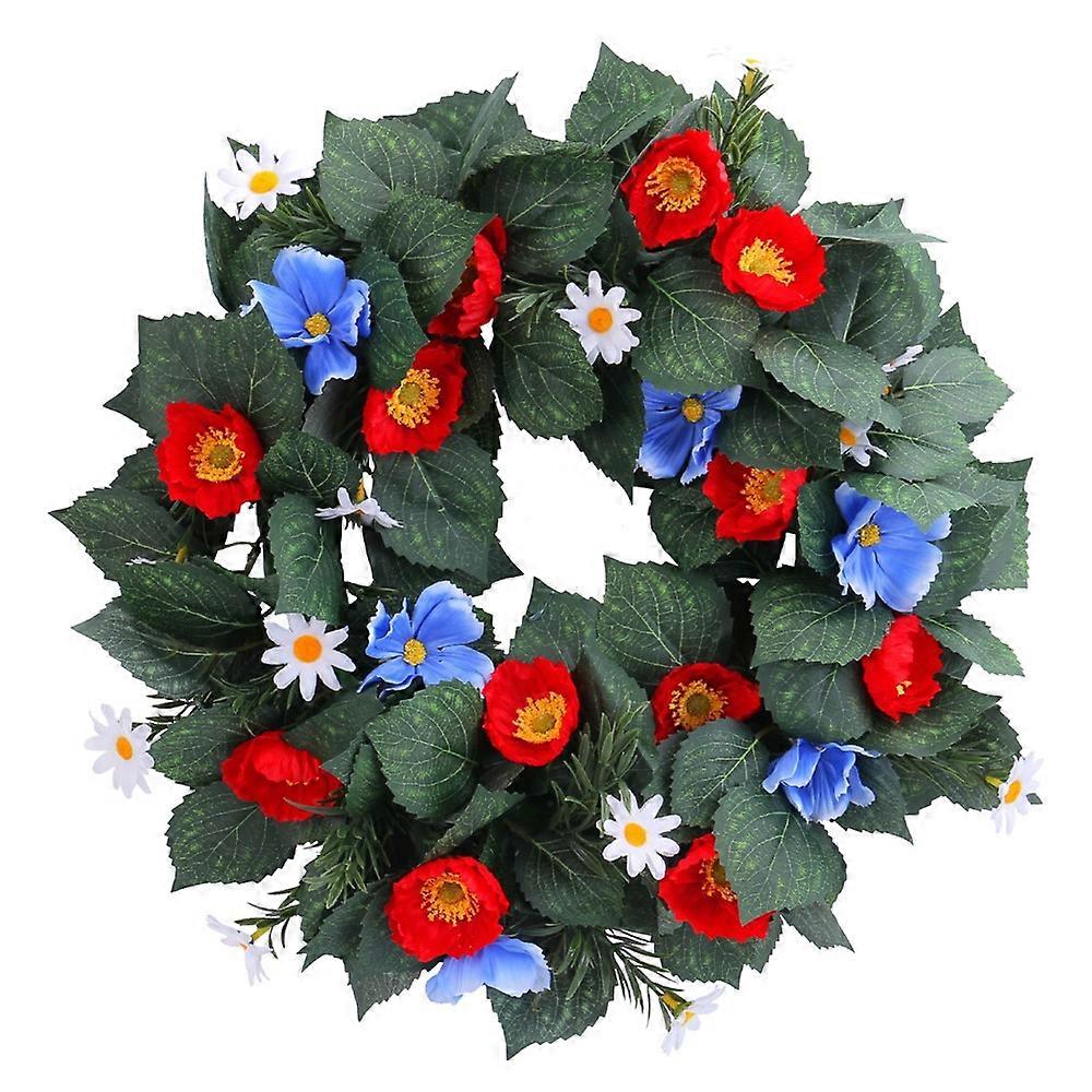 Red and Blue Floral Wreath Wall Hanging Decor for Window Holiday Artificial Flower Twig Door Garland