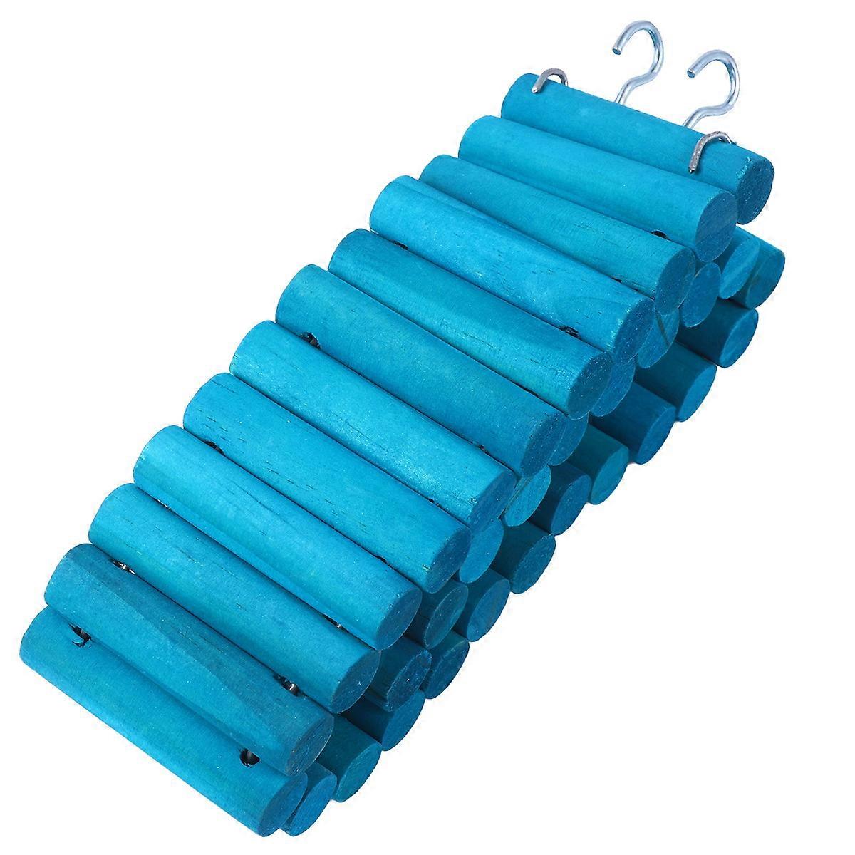 Blue Pet Wooden Ladder for Hamster Use Durable Pine Material with Hook 6x50cm