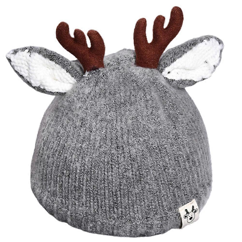 Warm Woolen and Cotton Baby Hat with Lovely Antler Design for Kids in Grey Size Fits Most