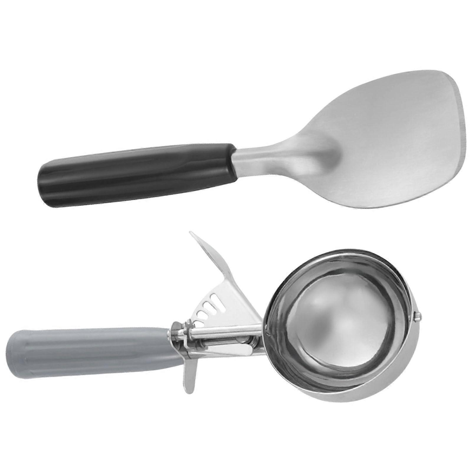 Stainless Steel Ice Cream Scoops Set of 2, Fruit Masher Spoons with Non-Slip Handle, Durable Cone Paddles for Ice Cream Machines