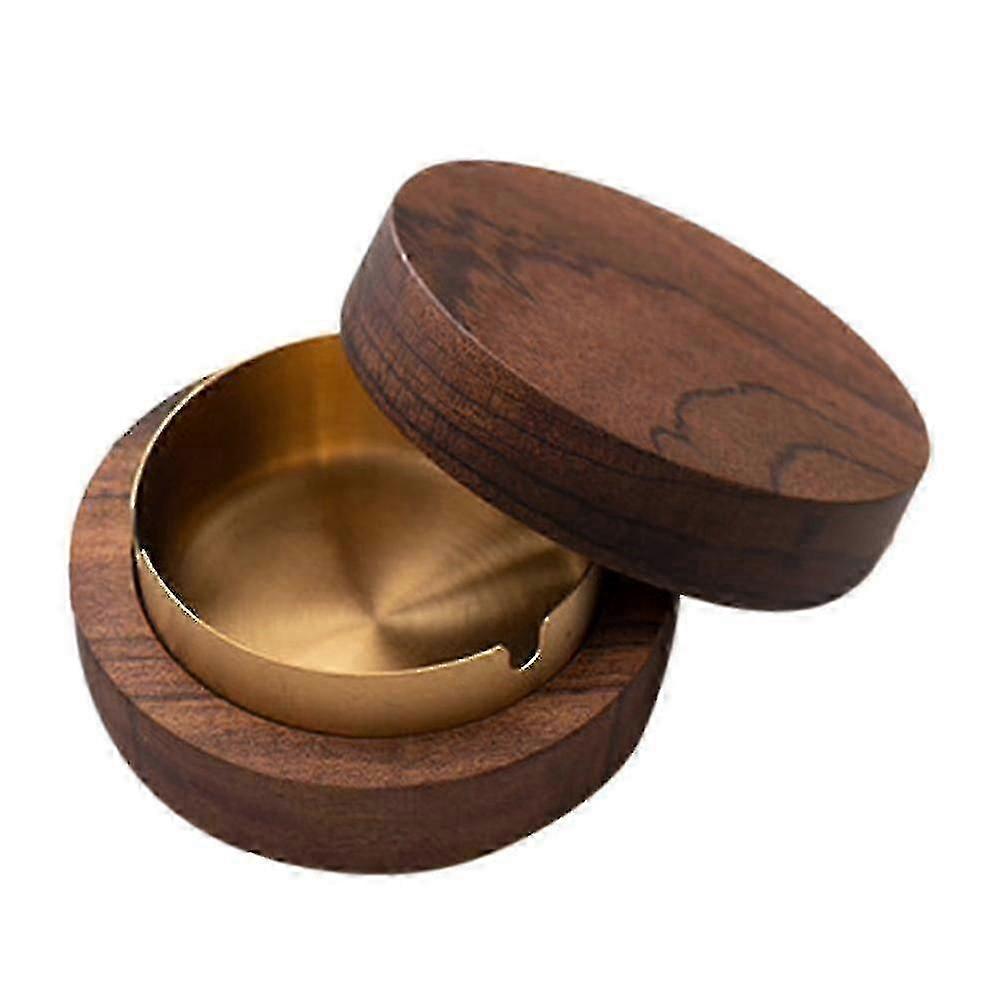 Valnöt askkopp med lock Vindtät trä askkopp (guld)