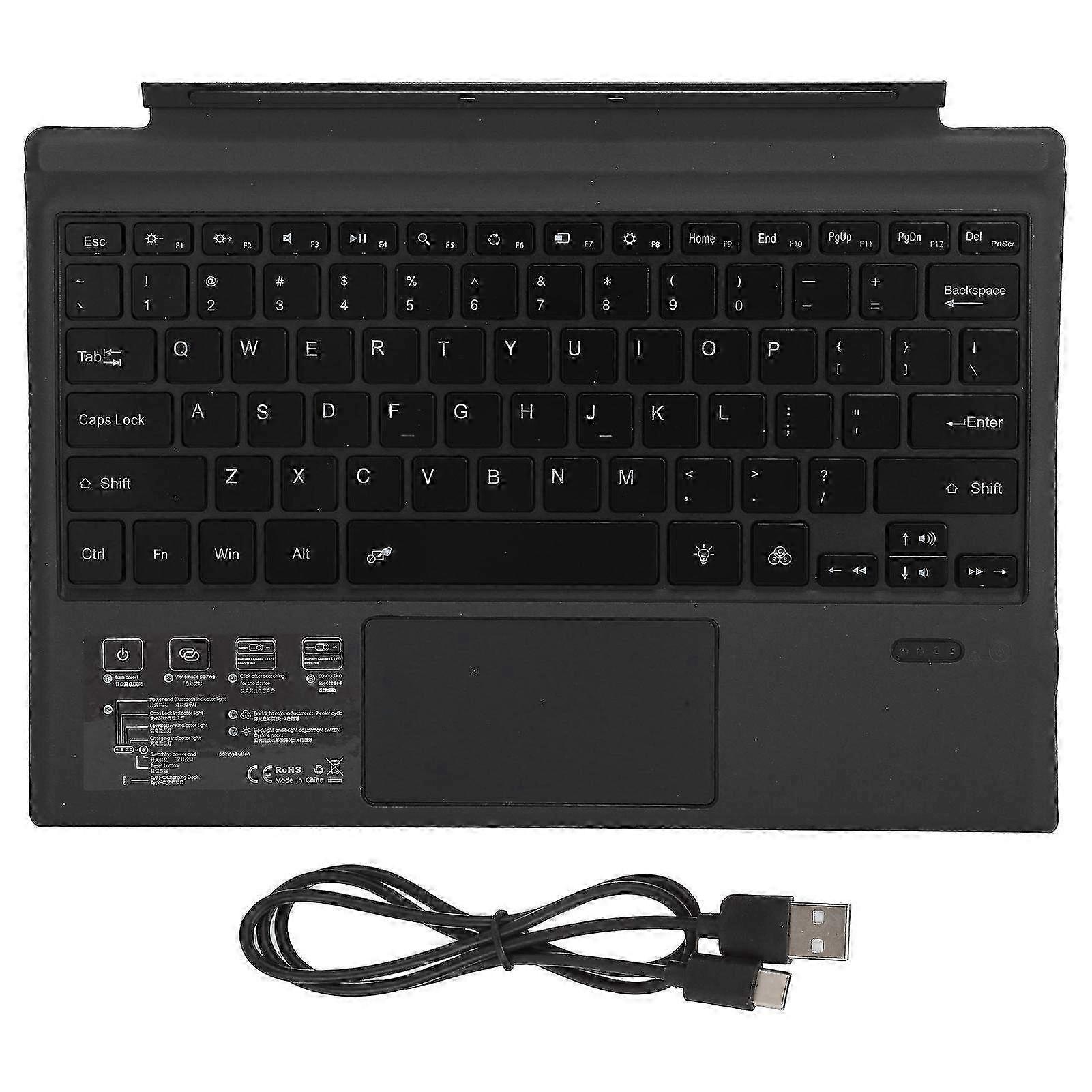 Portable Wireless Bluetooth Keyboard with Detachable Touchpad & 7 Color LED Backlight - 1089D Black Design for Easy Typing