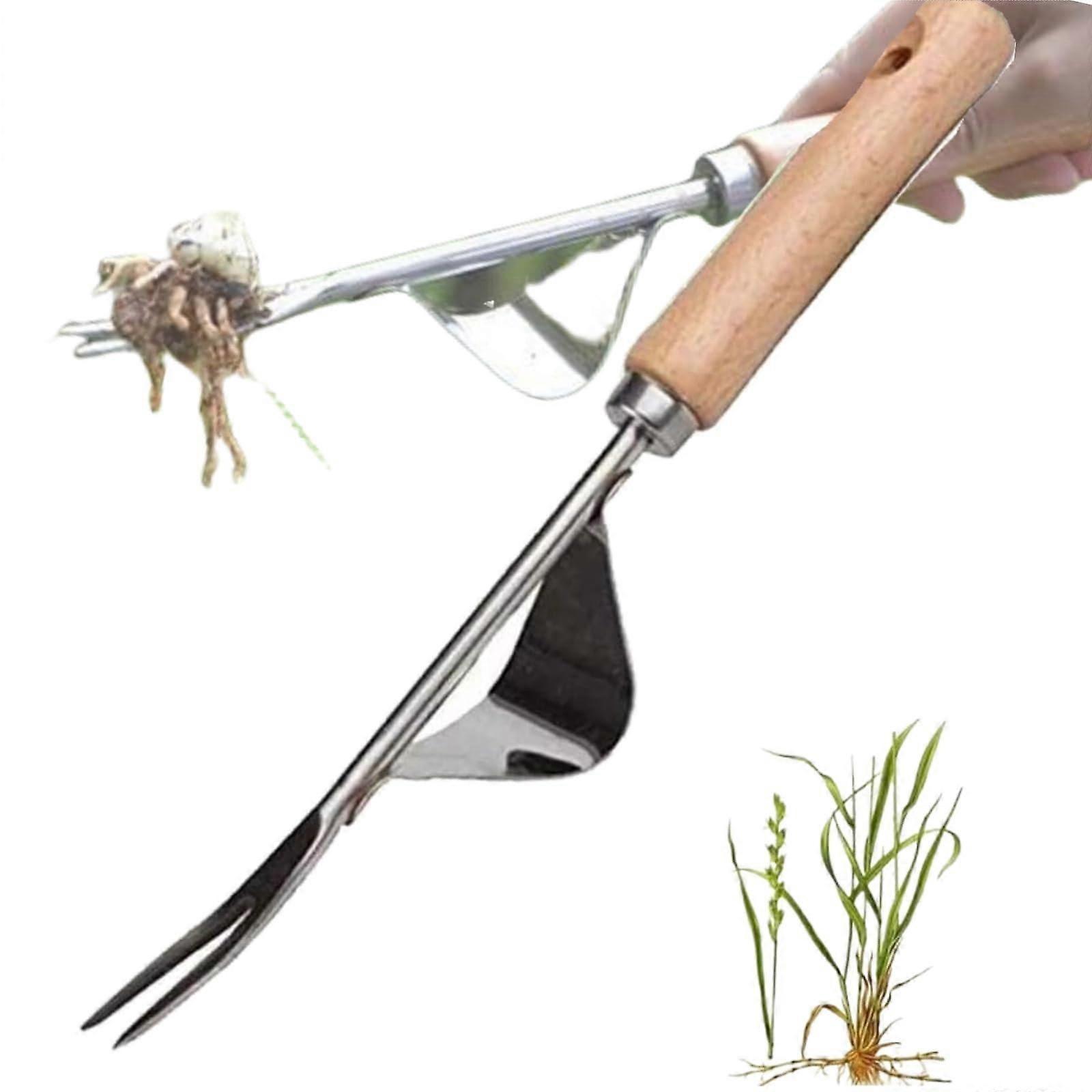 Stainless Steel Manual Weeder With Wooden Handle, Root Weeder, Garden Joint Scraper, Weed Loosening Tool, 1 Pc