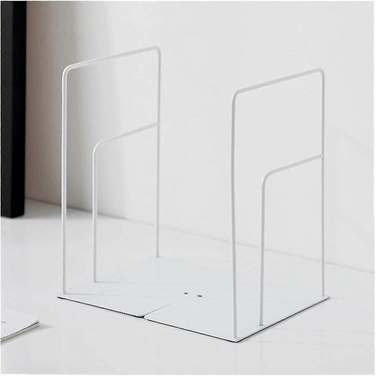 Storage Baskets L-Shaped Bookends, Decorative Metal Book Supports, Iron Book Stopper for Bookshelf, 1 Pair in White