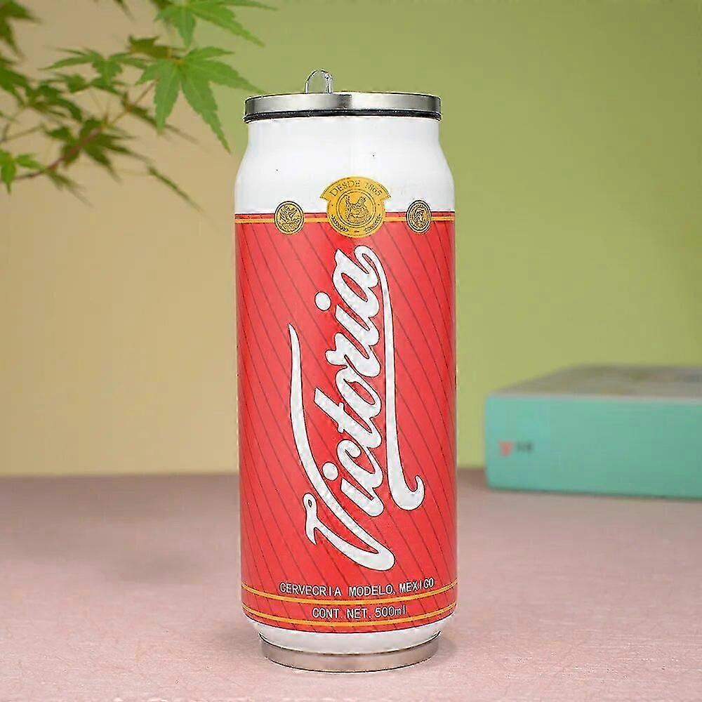 500ml Thermos Tasse En Acier Inoxydable Canette De Bière Créative Tasse Isolée Gobelets Sous Vide Avec Paille Cold Keeper Canettes De Cola Bouteille Isolée