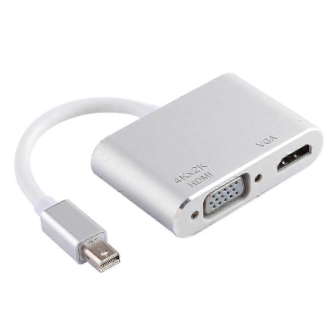 2 in 1 4Kx2K Mini DisplayPort to VGA & HDMI Adapter (Silver)