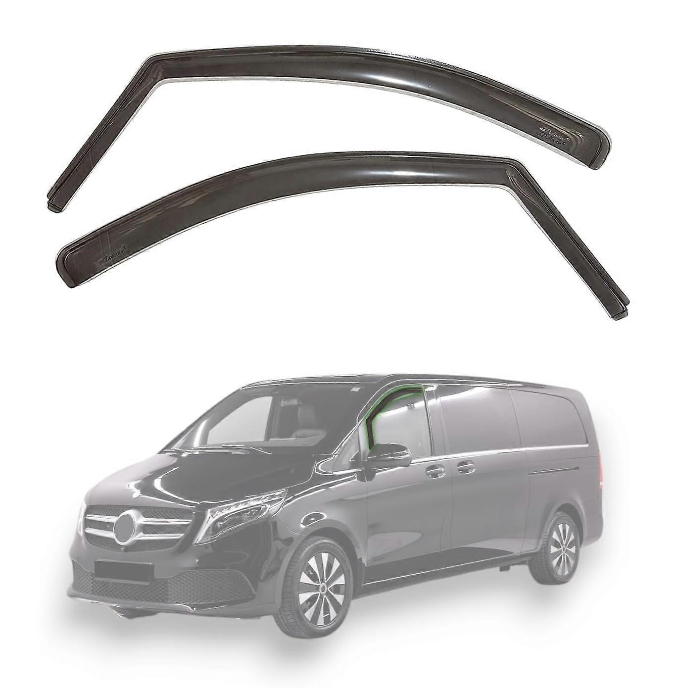 Set of 2 Front Window Wind Deflectors Compatible with Mercedes Vito V Class (Body W447) 2014 Dark Smoke Made from PMMA