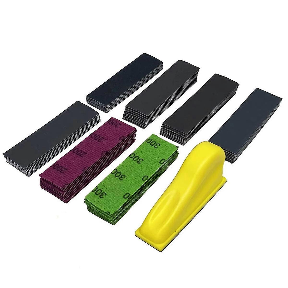 3.5x1inch Mini Sandpaper with Hook and Sanding Block 71 Pcs Assorted 400/600/800/1000/1500/2000/3000 Grits for Polishing