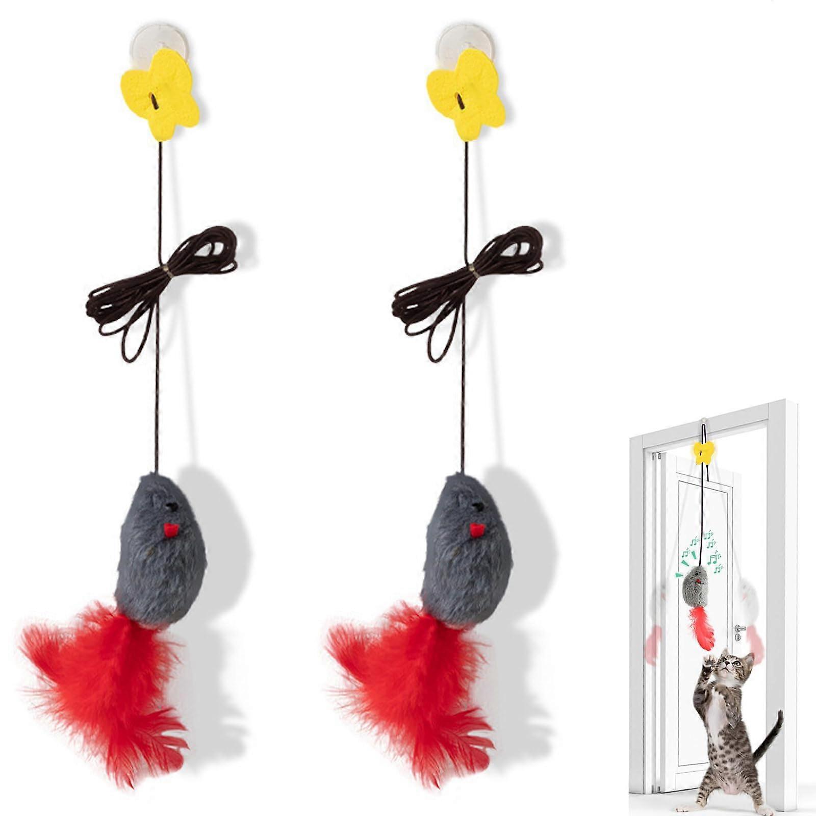 2 Pack Cat Toys for Indoor Cats, Interactive Cat Mice with Squeaky Sound and Feather Tail