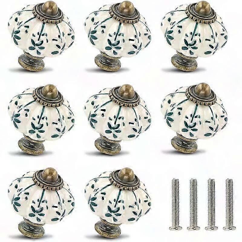 12-Pack Ivory and Green Ceramic Knobs - Vintage Pumpkin Cabinet Knobs, Retro Dresser Drawer Pulls