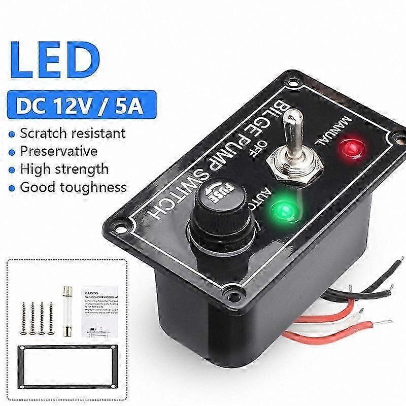 12V Boat Bilge Pump Control Panel with LED Light and 3-Position Manual/Off/Auto Switch