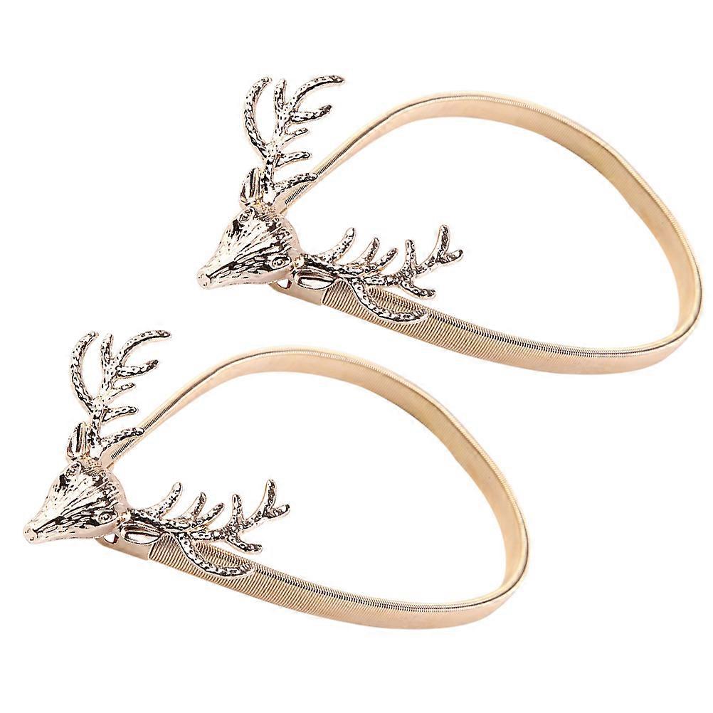 2pcs Christmas Deer Head Tiebacks Iron Punch Curtain Buckles Home Decor Elegant Antler Design Easy Use No Wall Damage