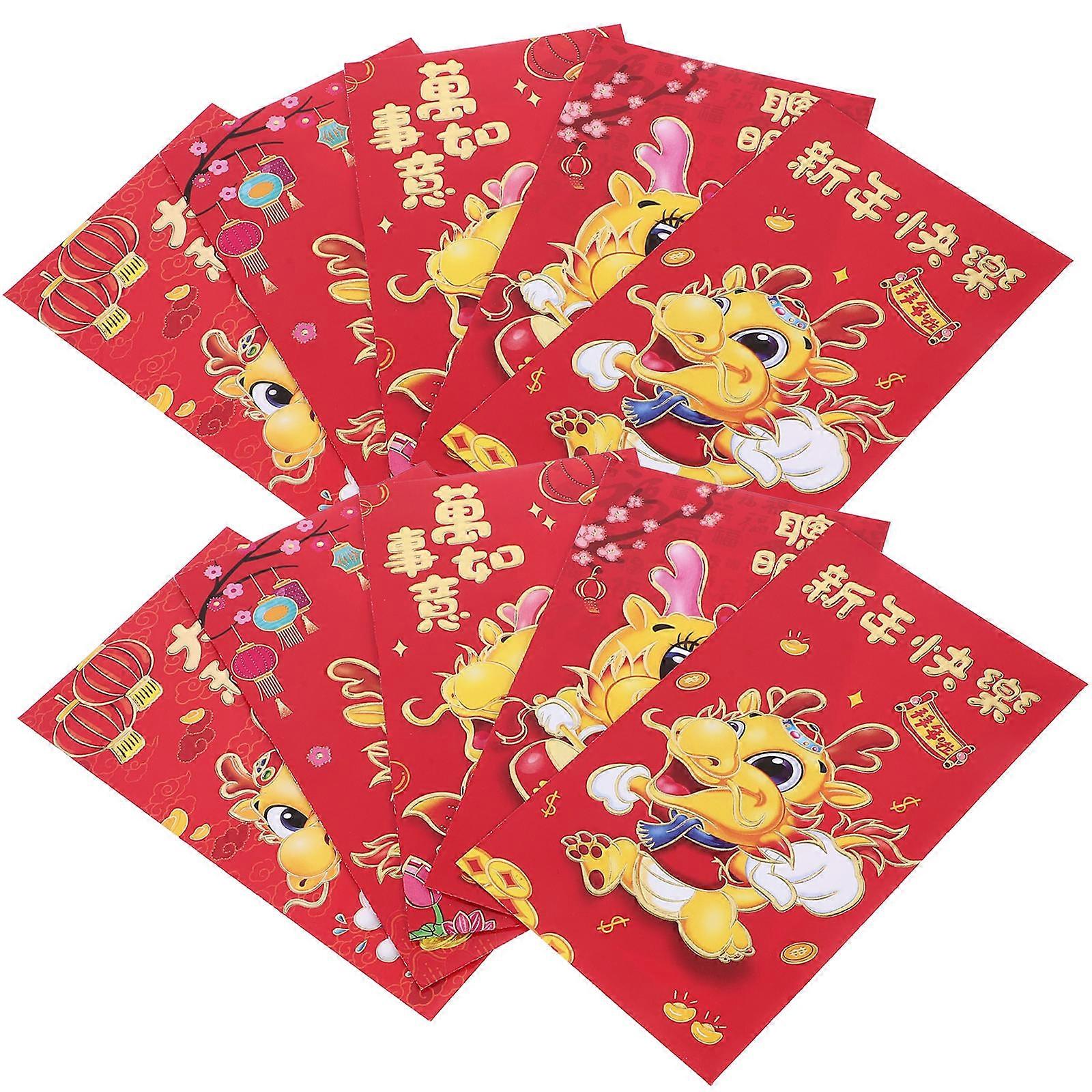 Red Chinese Envelopes Dragon Design Rectangular Paper Assorted Color Good Symbol 30Pcs