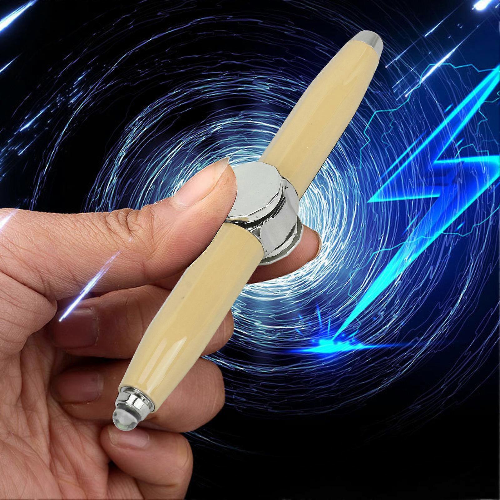 Fidget Pen Gyroscope Ballpoint LED Light Portable Writing Tool Light Yellow