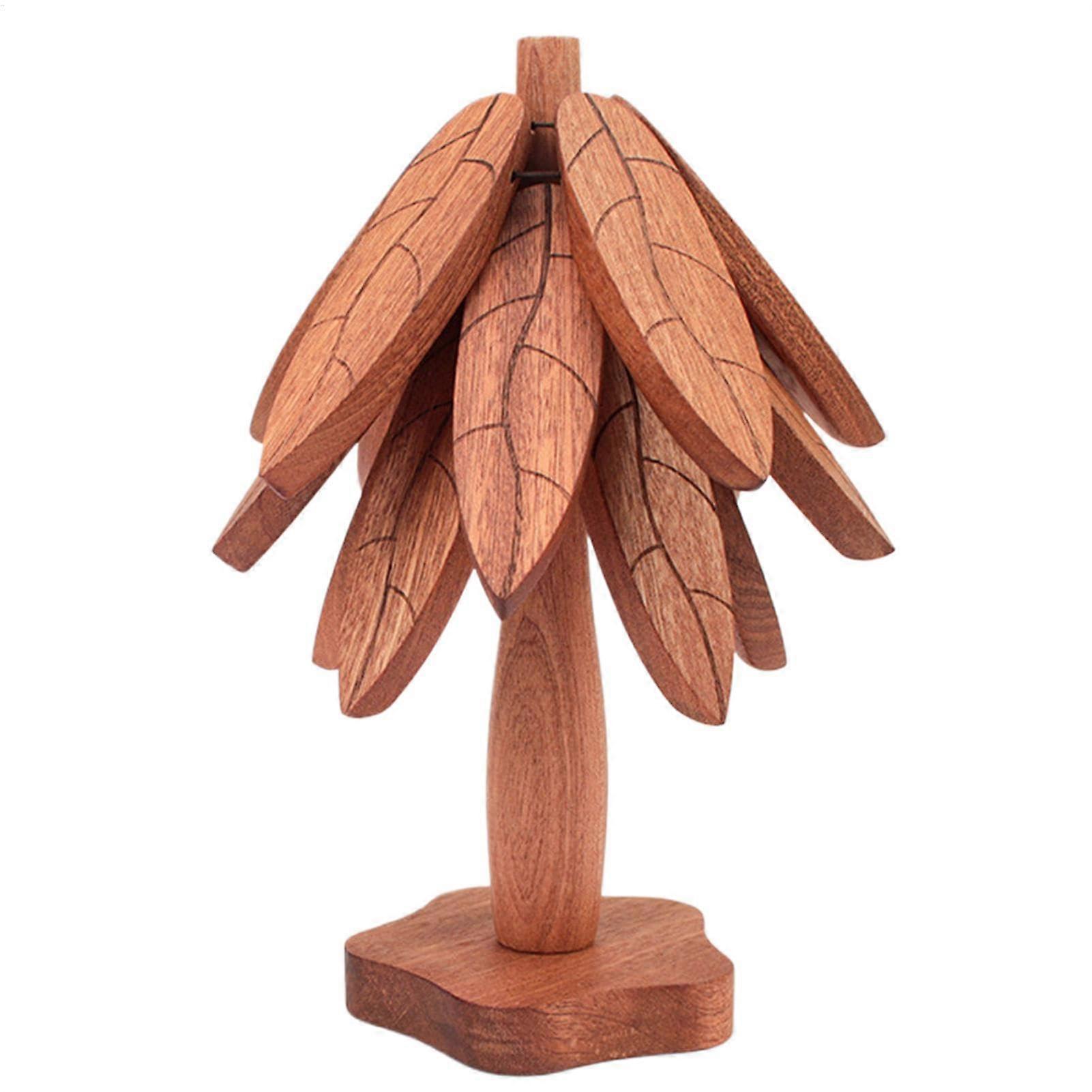 Wooden Trivets for Hot Dishes - Foldable Tree Design, Set of 3 Heat Resistant Non-Slip Coasters for Bowls and Teapots