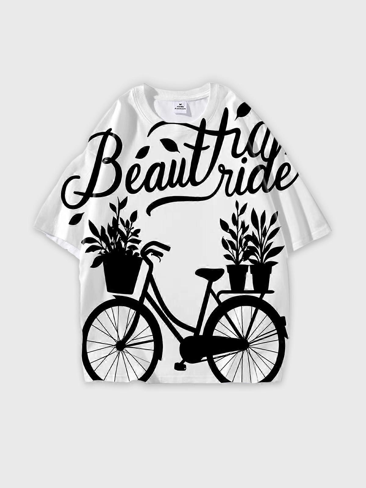 T-Shirt Round Neck, Loose Short Sleeve Pattern Graphic Tee, Unisex Summer Casual Top V3392