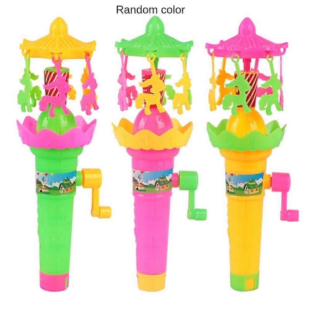Novelty Hand Crank Carousel Toy with Colorful Animal Pendants Merry-Go-Round Unique Hand Powered Toy with LED Lights