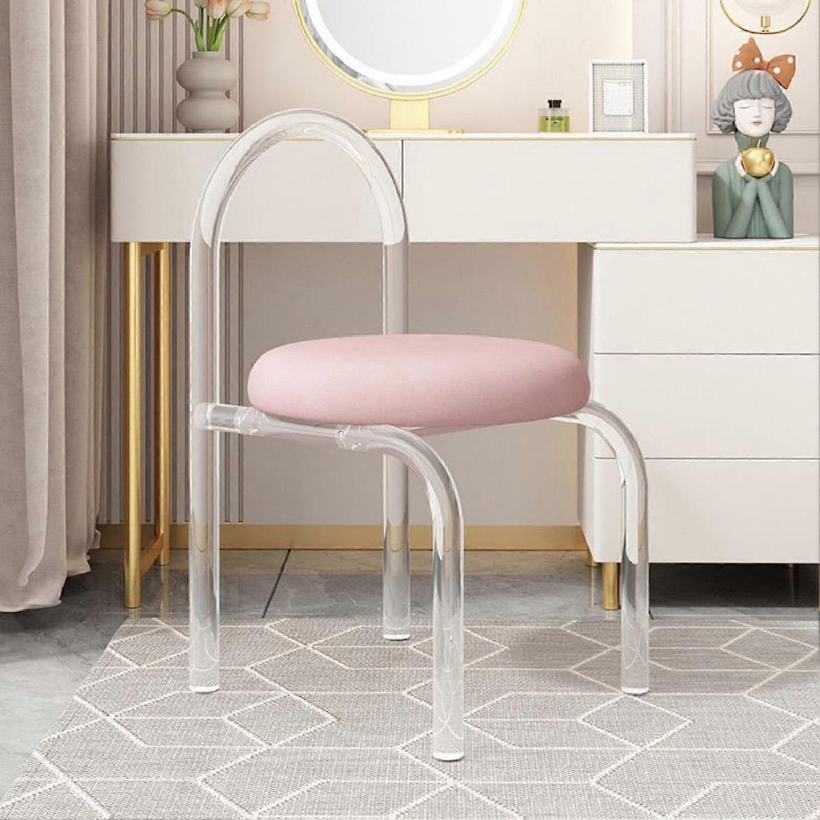Clear Acrylic Makeup Chair with Velvet Cushion, Modern Stackable Vanity Dining Stool for Bedroom and Casual Use Pink