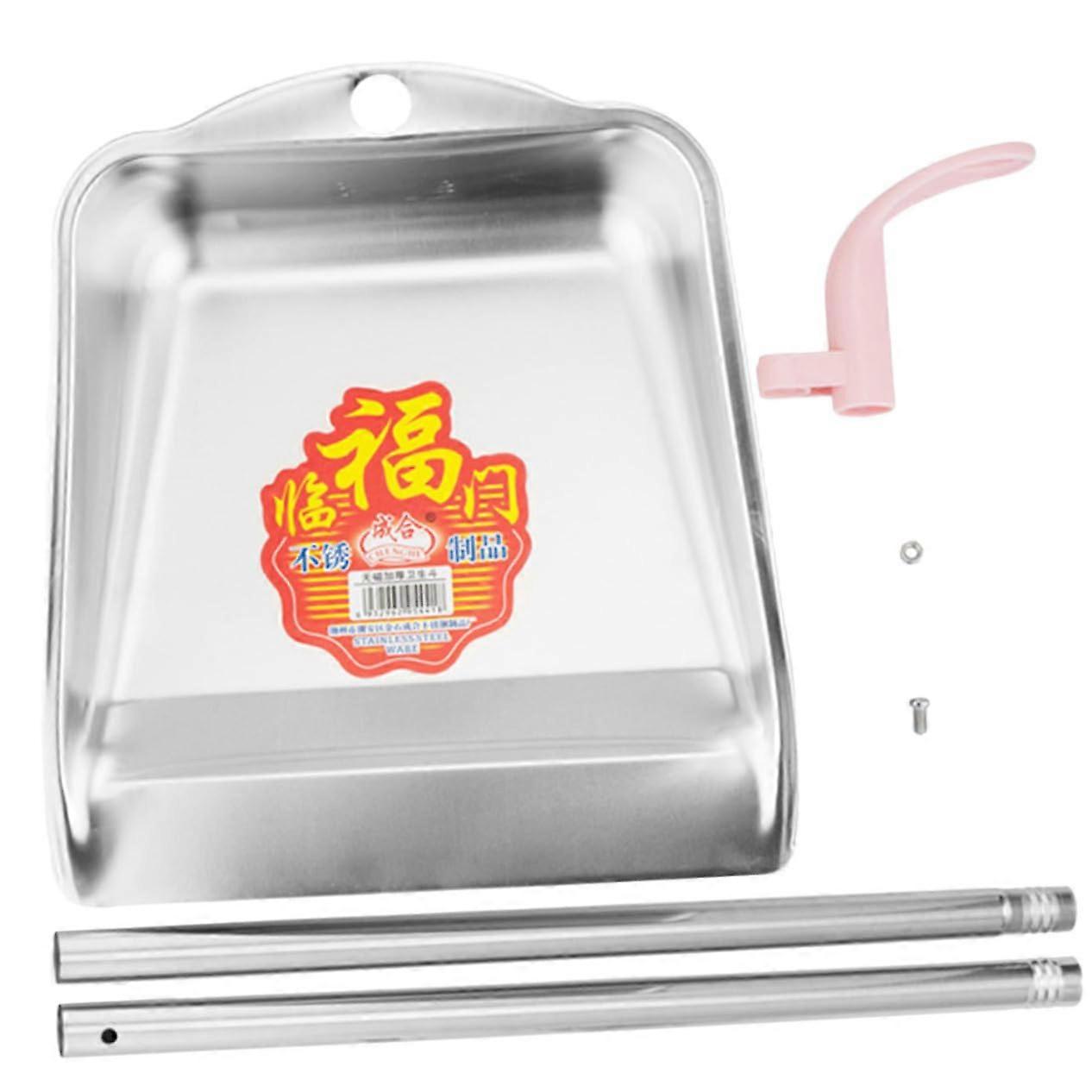 Garbage Long Handle Stainless Steel Dustpan for Easy Cleaning in Kitchen and Outdoor Use, Durable and Ergonomic Design