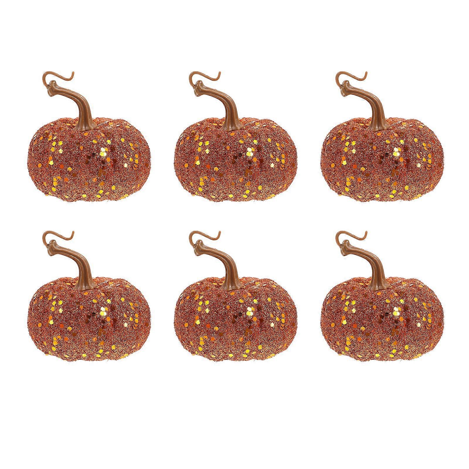 6pcs Sequined Artificial Halloween Pumpkins Decorative Pumpkins Foam Pumpkins