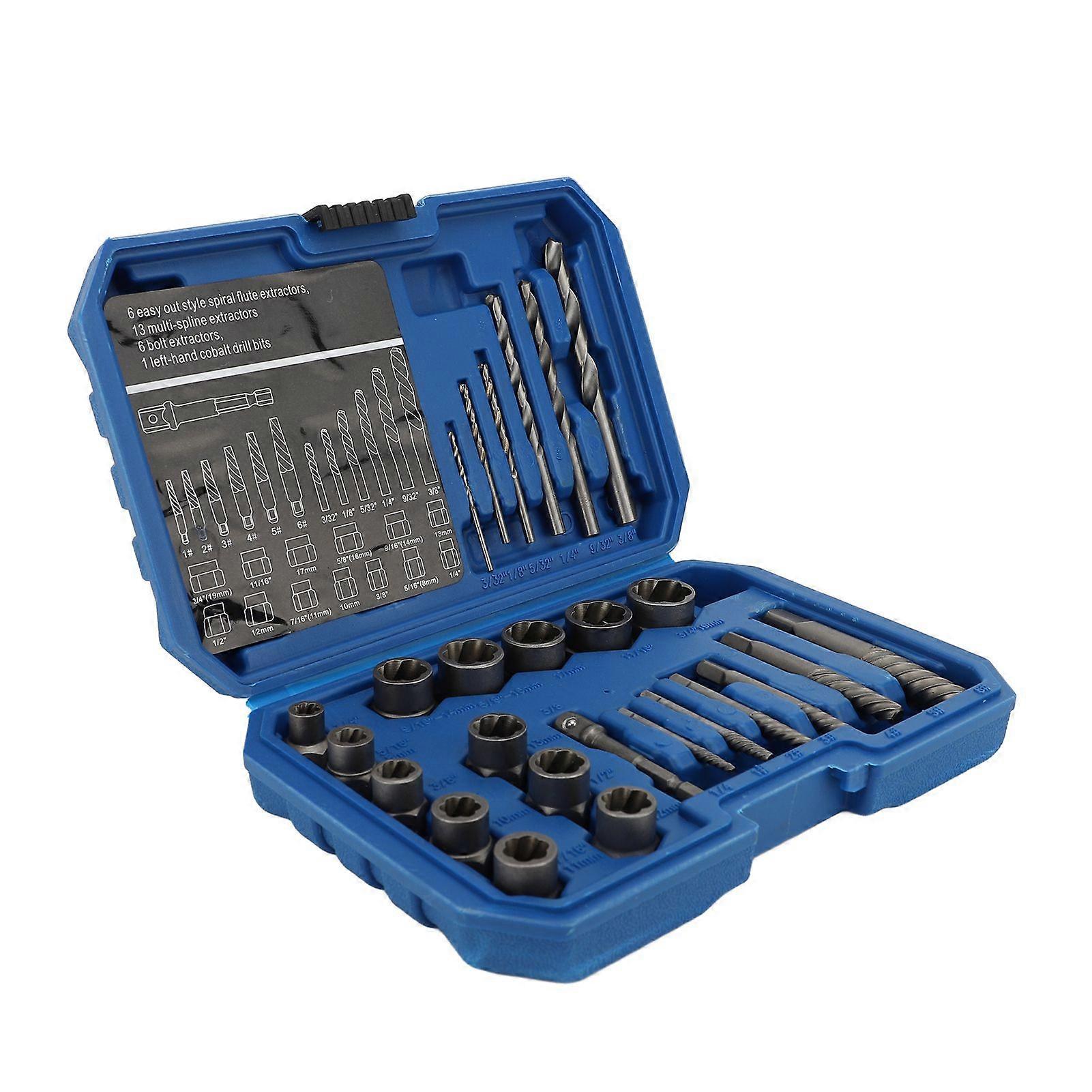 26PCS Bolt Nut Removal Tools 40Cr Spiral Screw Extractor Multi Spline Nut Remover Set with Left Hand Drill Bit