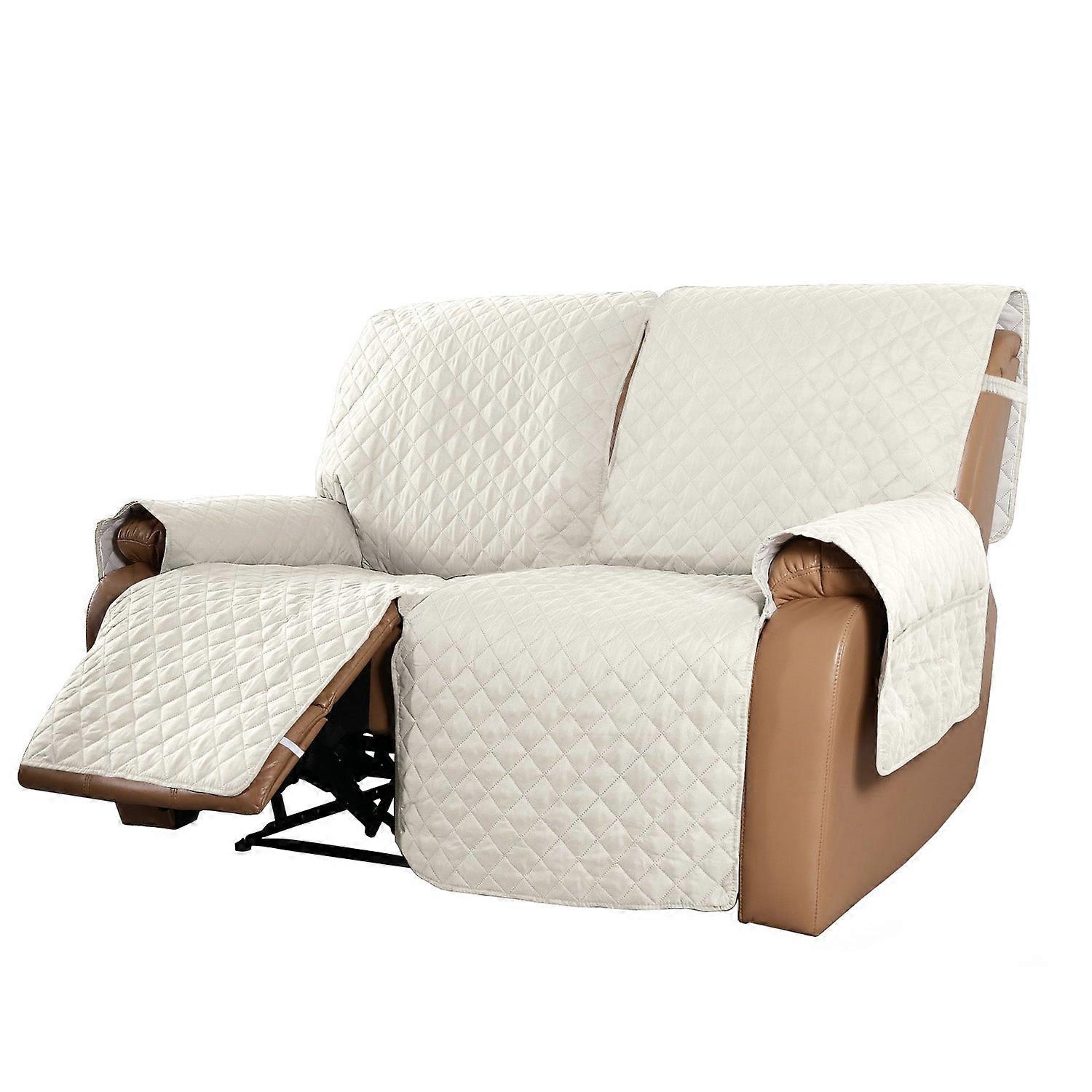 Recliner Sofa Cover With Pocket, Slipcovers Reversible Washable Elastic Adjustable Strap For Home(2 Seater,ivory)