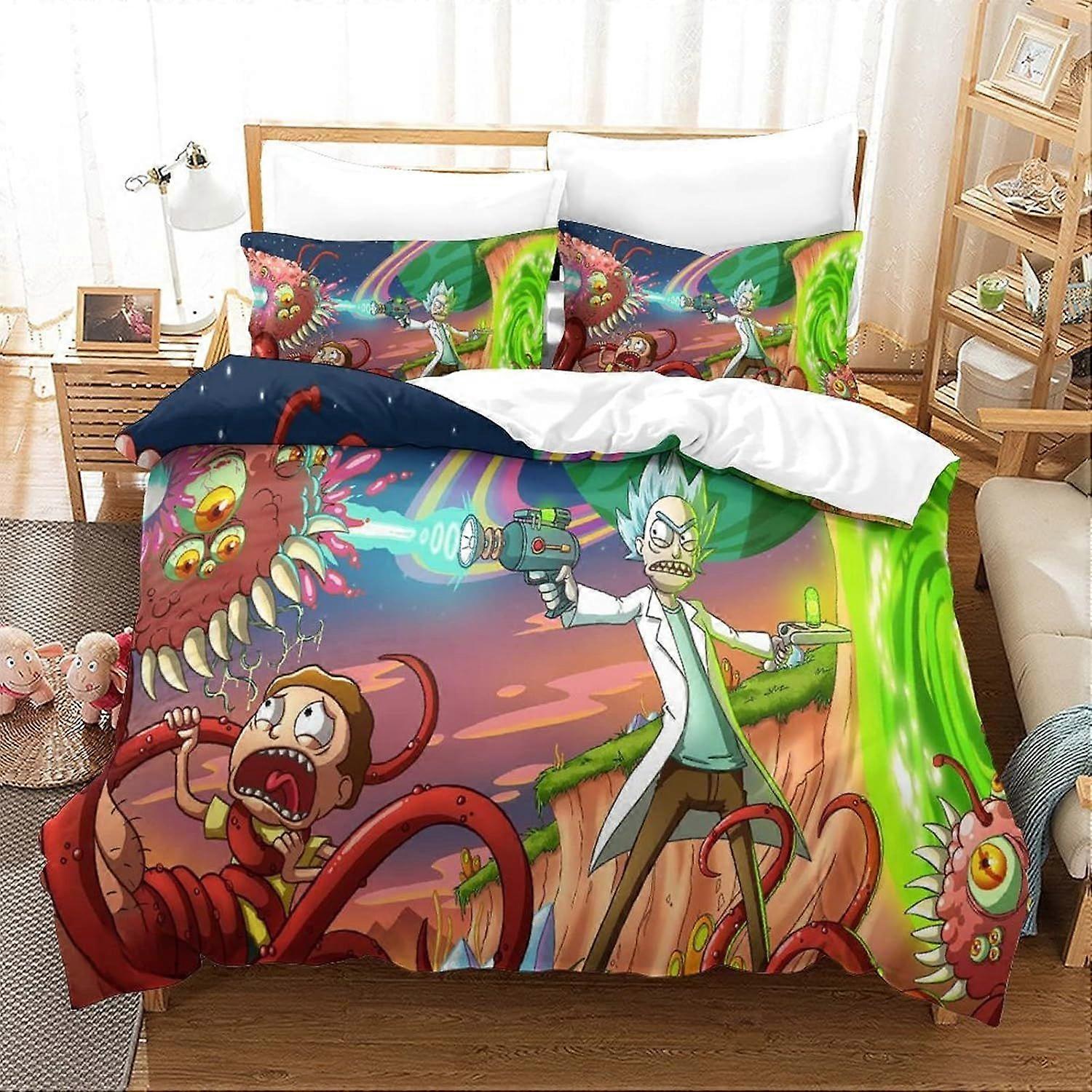Single Duvet Cover Set Rick And Morty Quilt Cover Single Size Bedding Set Super Soft Microfiber Duvet Covers with Zipper with Pillowcases Hypoallergen