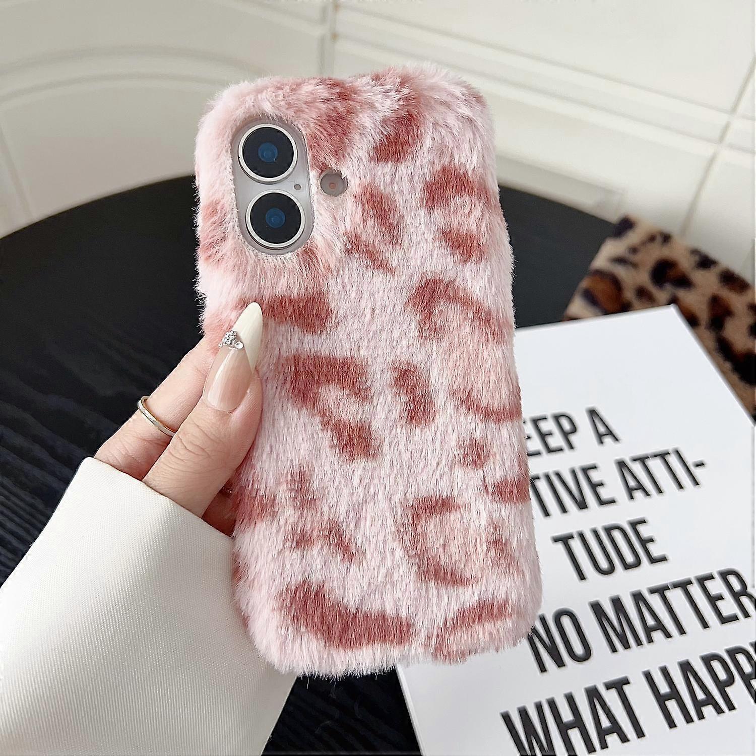 For iPhone 17 Case Leopard Pattern Fluffy Plush TPU Phone Cover