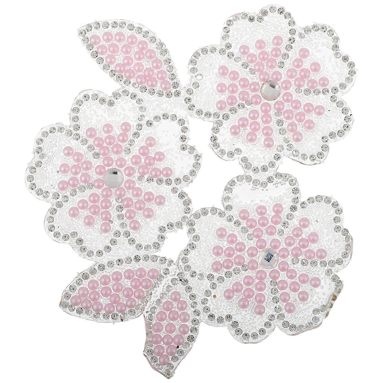 Pink Rhinestone Flower Applique Iron on Patch for DIY Use One Piece