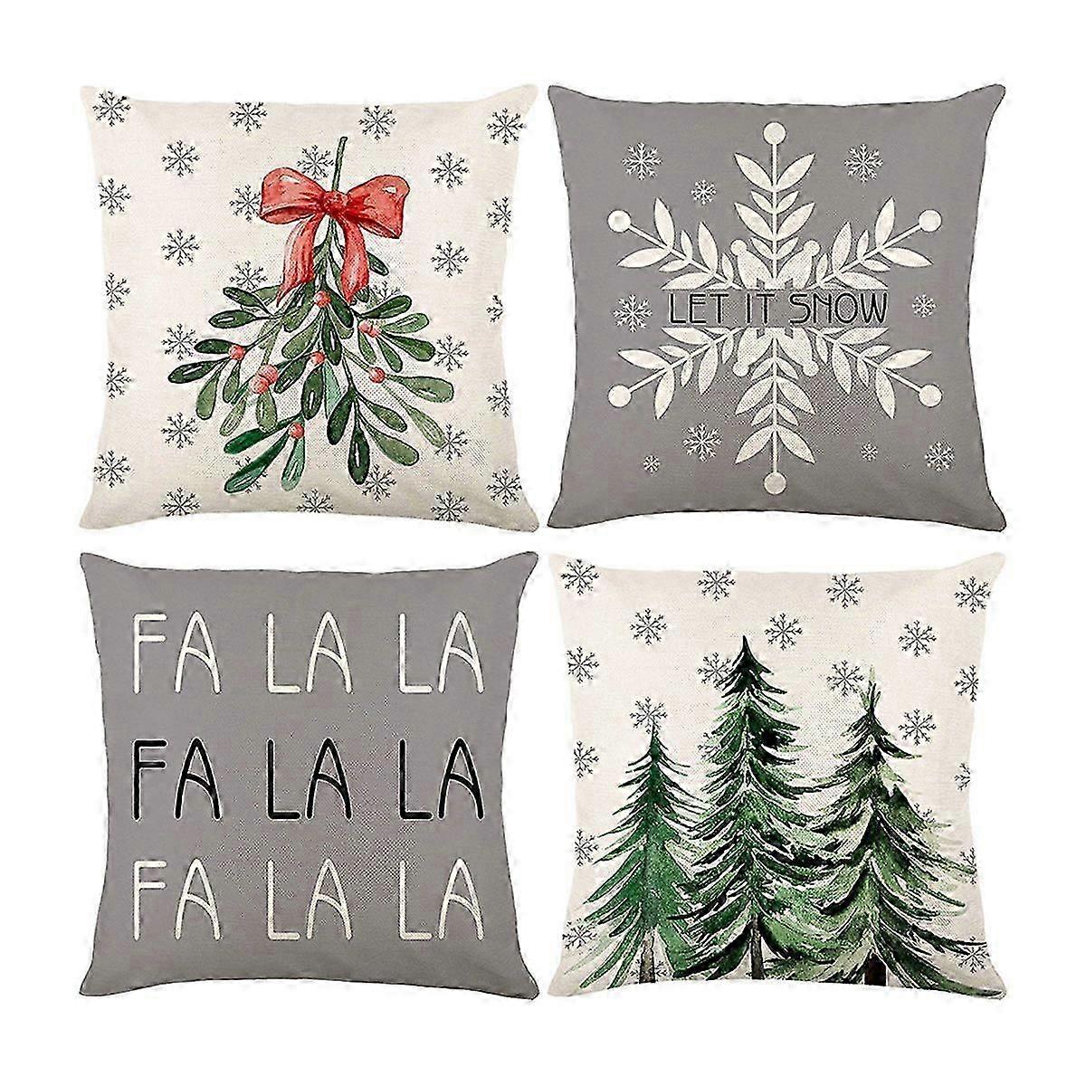 Christmas Pillow Covers 18x18 Inch for Couch Bed Sofa Holiday Decor Set of 4 (Gray)