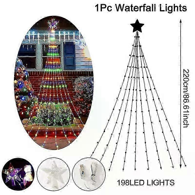 Christmas Waterfall Fairy String Lights with Topper Star Christmas Tree Decorations 2024 for Home Holiday Decor New Year 2025