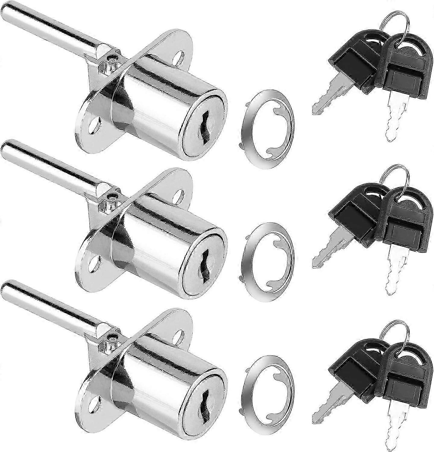 3Pcs Desk Drawer Lock, Zinc Alloy Cabinet Lock with Key for File Cabinets, Clothes Cabinets, Display Cabinets (Silver)