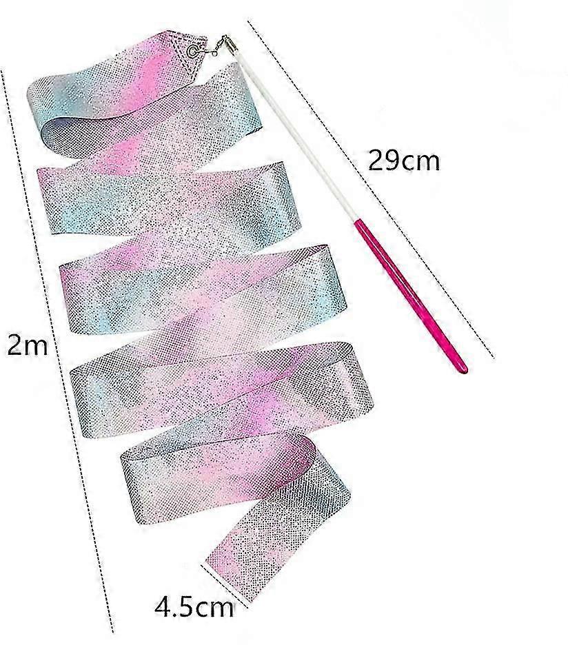 Sparkling Pink Blue Gradient Rhythmic Gymnastics Dance Ribbon 2 Pack