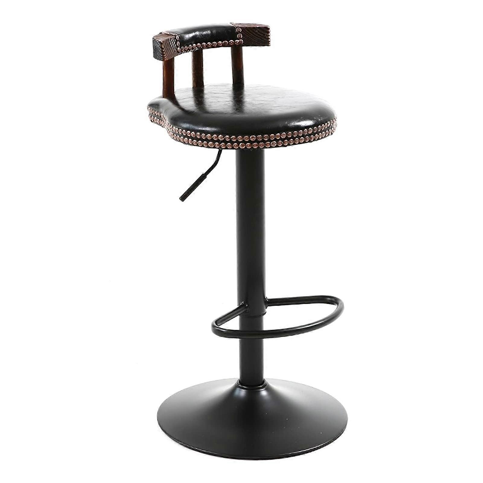 Adjustable Bar Stools Rotatable Design, Comfortable Cushion, Rivet Backrest, Solid Wood, Black, Home Commercial Use