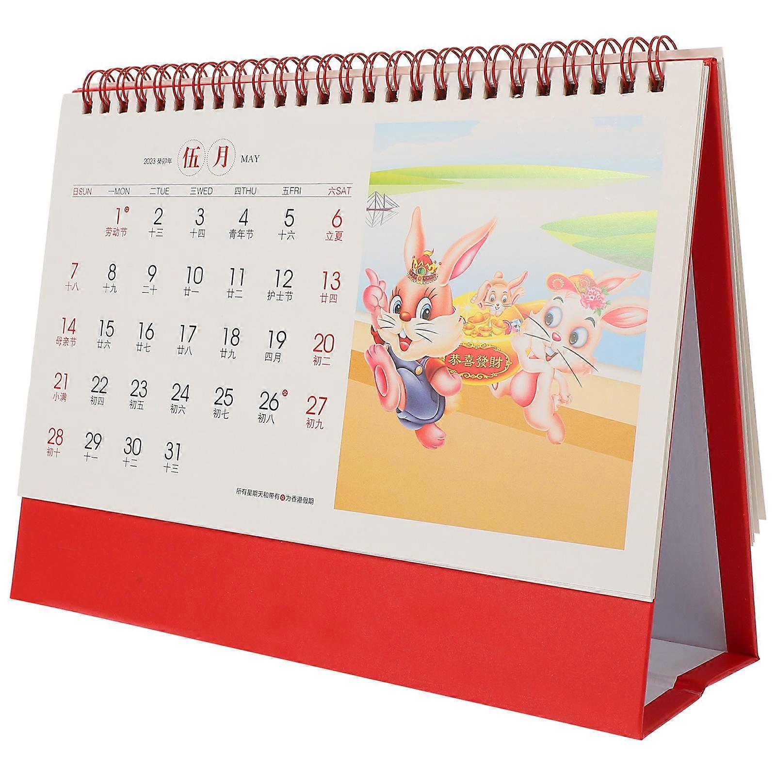 Red Desk Calendar Year of The Rabbit for Memo Writing 5Pcs Paper Material