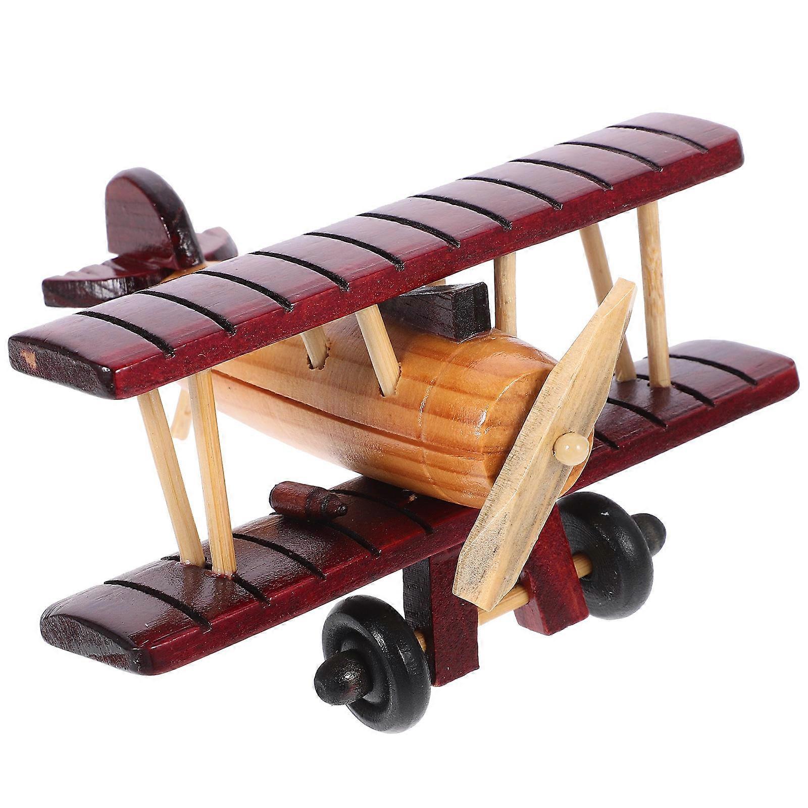Wooden Handicraft Retro Airplane Model for 2Pcs Decorative Use