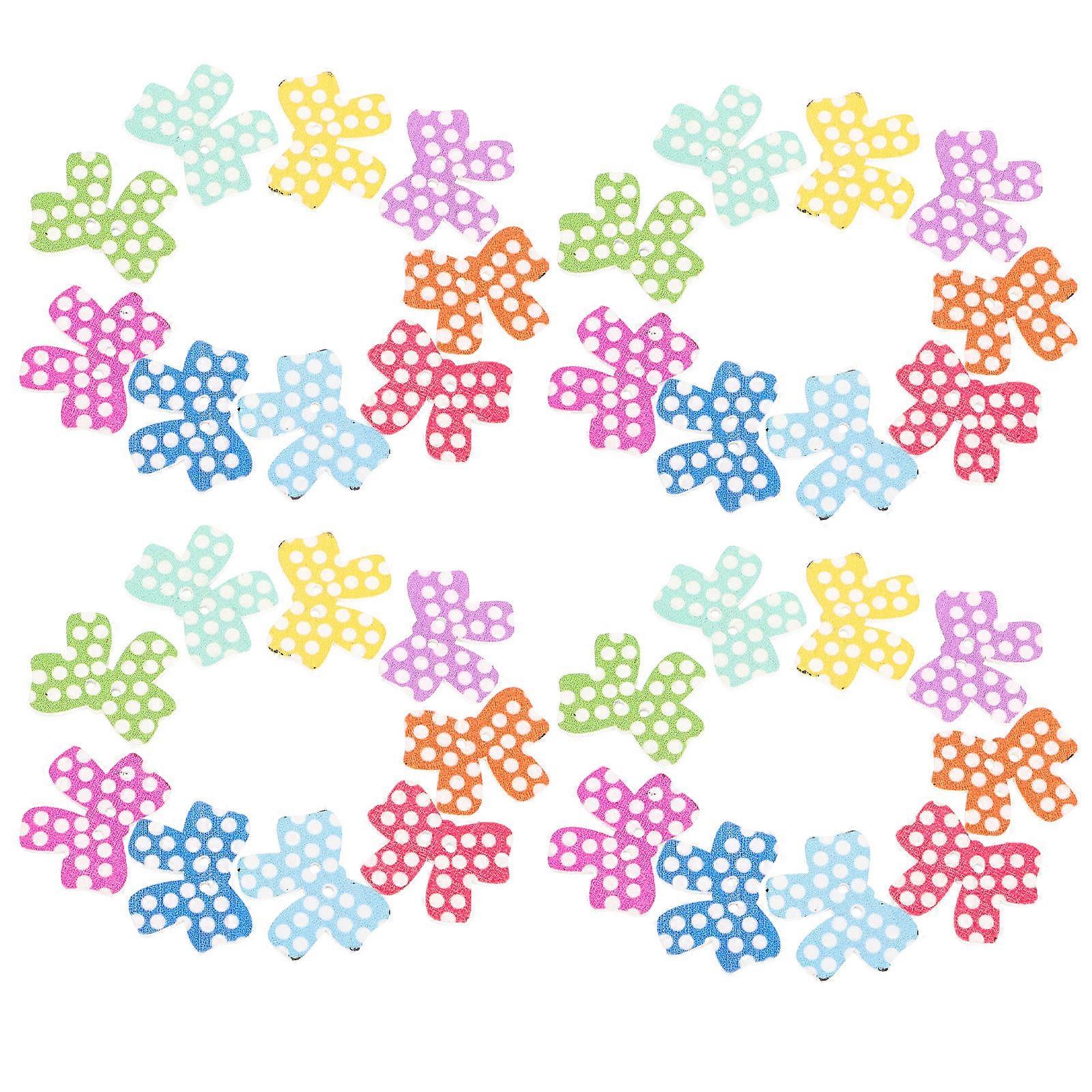 Wooden Bowknot Buttons 50Pcs Assorted Color Decorative for Clothing Diy Sewing Crafts