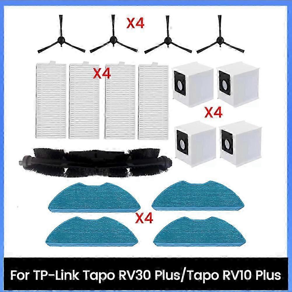 17PCS for TP-Link Tapo RV30 Plus / Tapo RV10 Plus Vacuum Cleaner Parts Main Side Brush Filters Mop Cloth Dust Bags