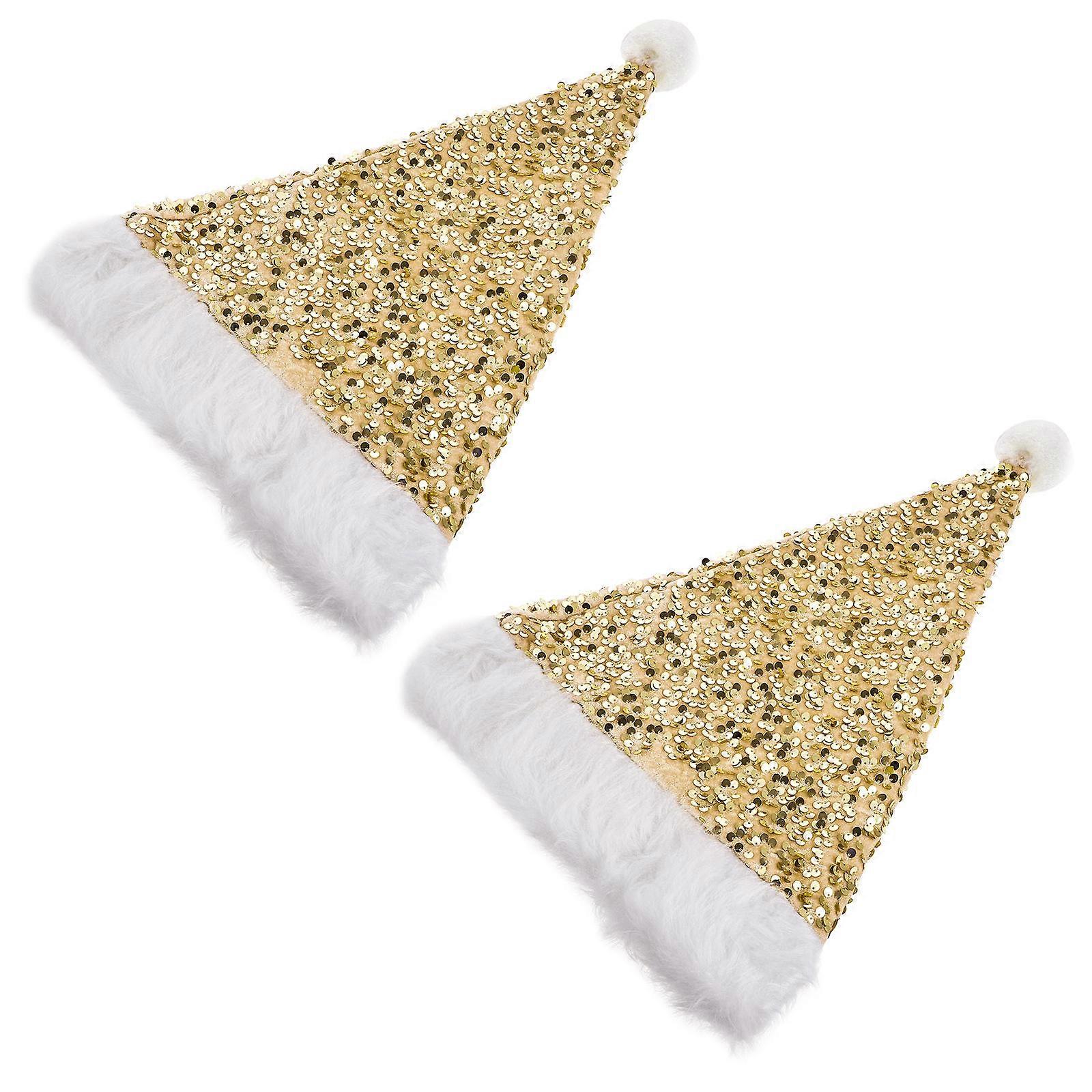 Xmas Hat Sequin Caps for Party Decoration 2Pcs Yellow Plush Material