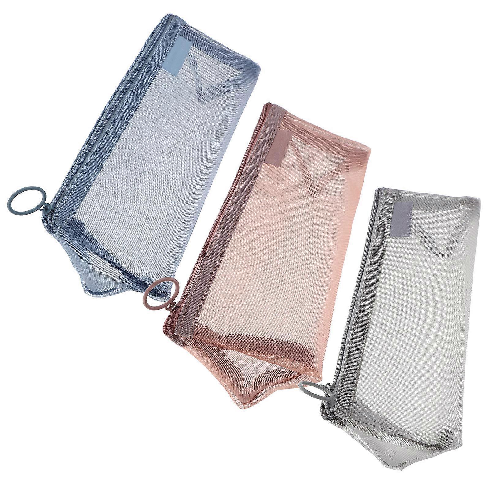 Assorted Color Mesh Pencil Bag Transparent Case for Storage 9Pcs