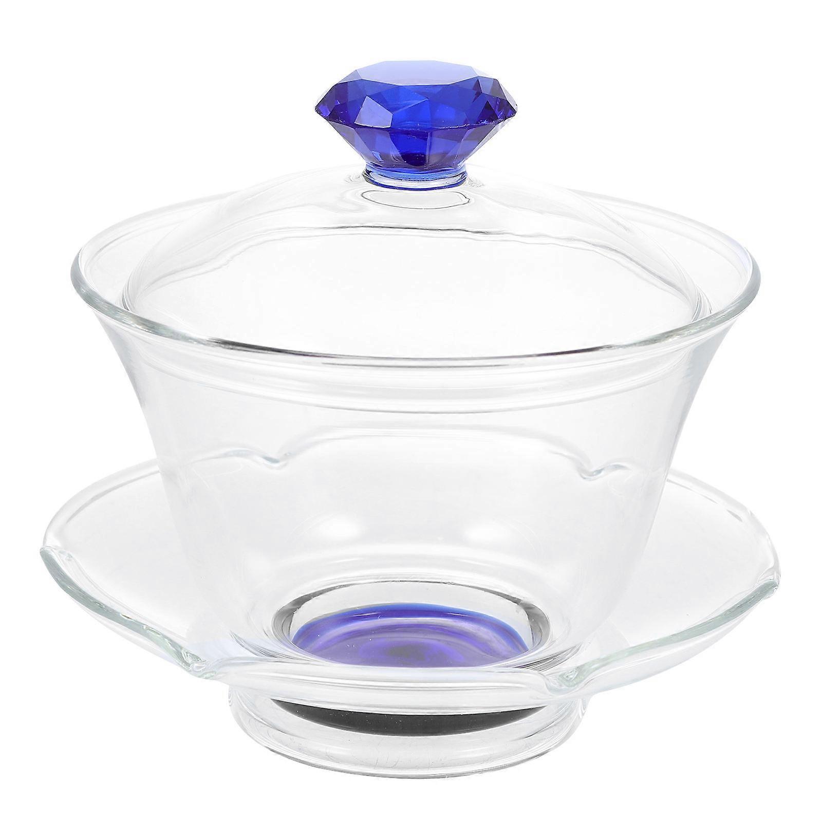 Blue Glass Tureen Teacup for Home Use 5Sets Heat Retaining Lid Included