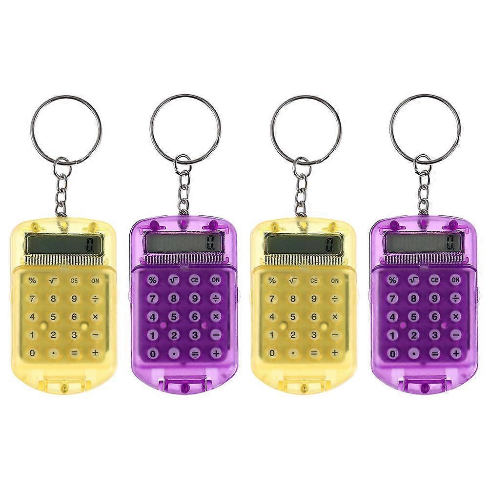 Plastic Mini Calculator Keychain for School 4Pcs Cute Flip-Open Pocket Counters