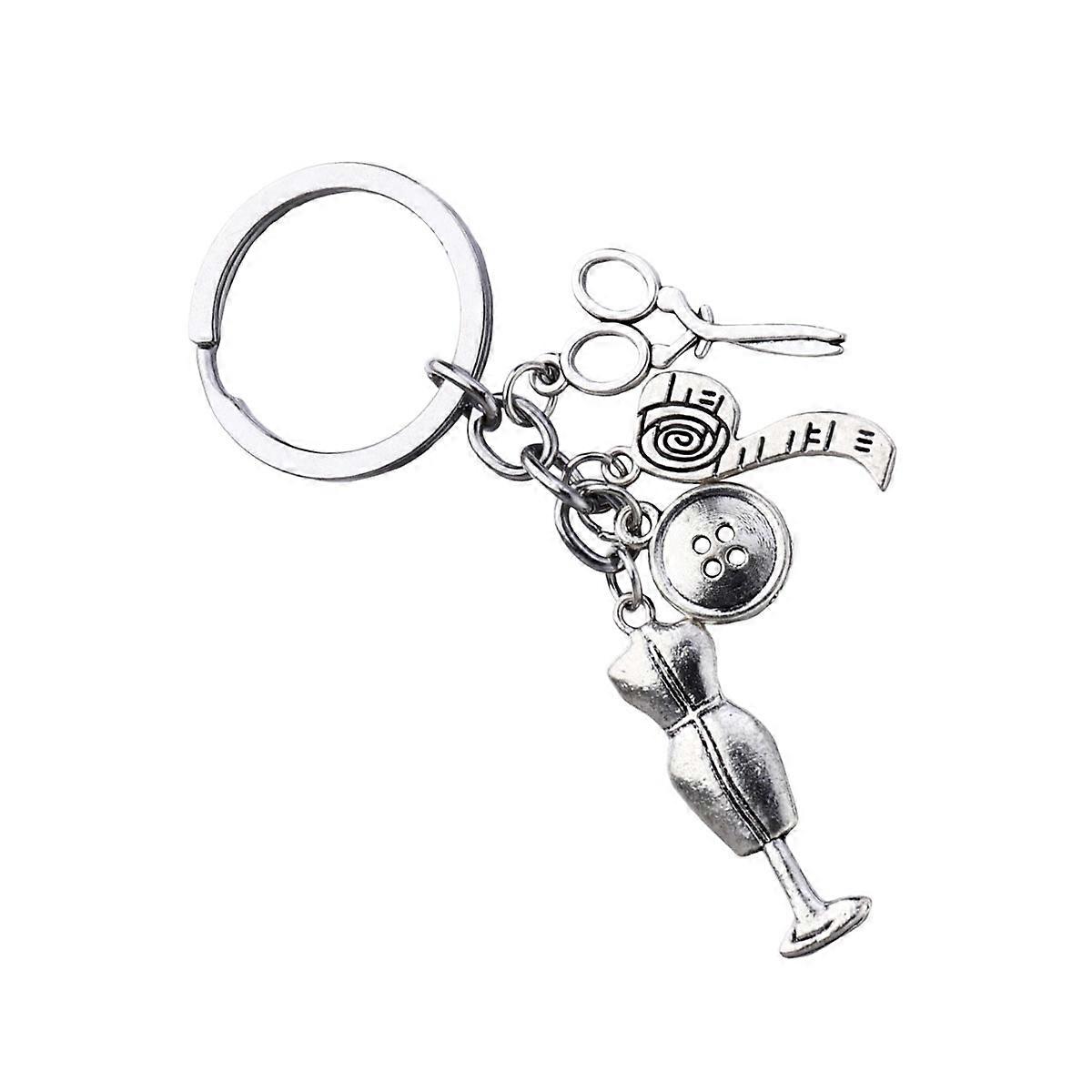 Button Ruler Design Keychains Key Ring Pendant For Everyday Use With Silver Color 1Pack