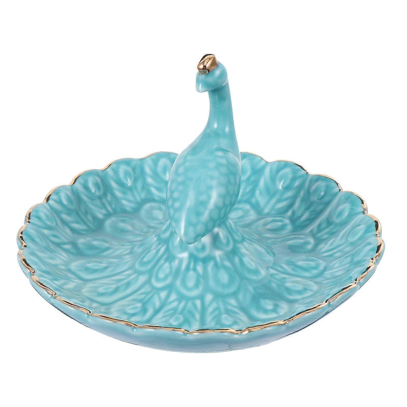 Blue Ceramic Trinket Tray For Jewelry Display And Home Decor With Elegant Design 1Pc
