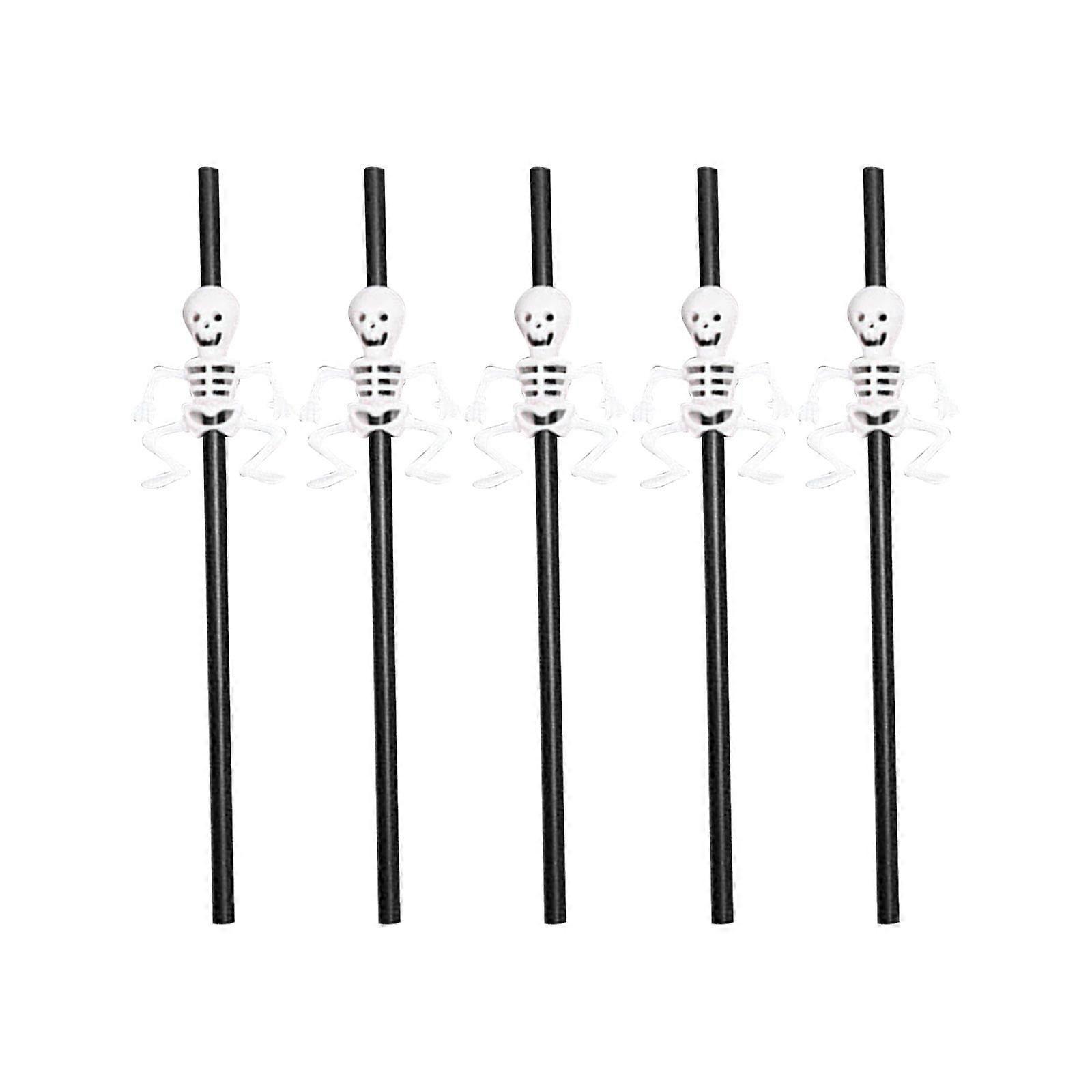 5pc 11" Reusable Skull Straws, Compatible with Tumblers, Skeletal Design for Parties, Halloween Ghost Theme Happy Straws