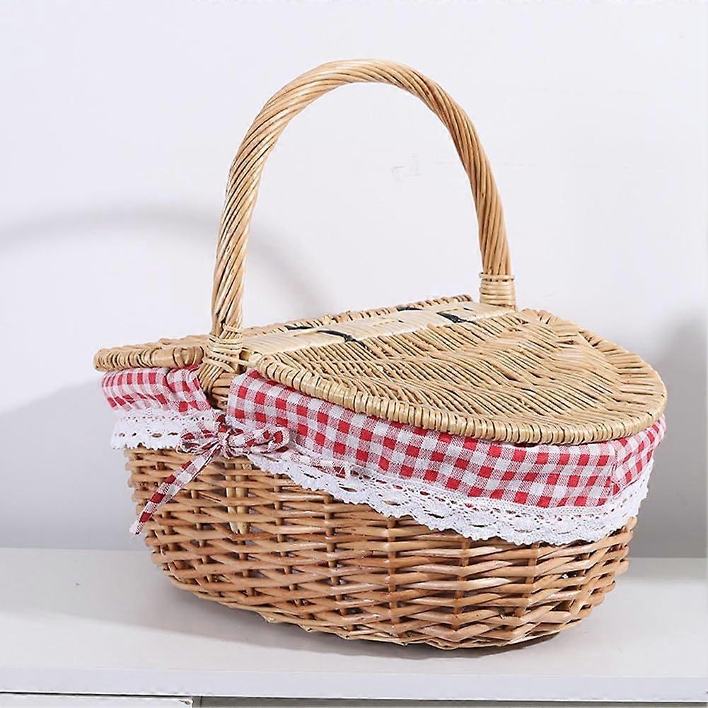 Handmade Wicker Basket For Home Organization,  For Camping, Thick Removable Cotton Lining, Model G